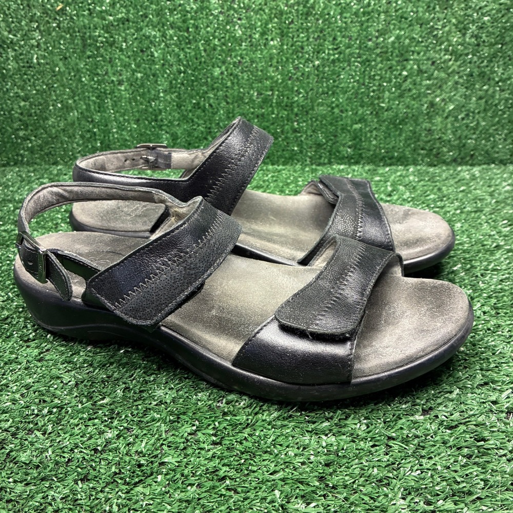 SAS Nudu Leather Adjustable Strappy Comfort Walking Sandal Black Womens 9.5 Wide